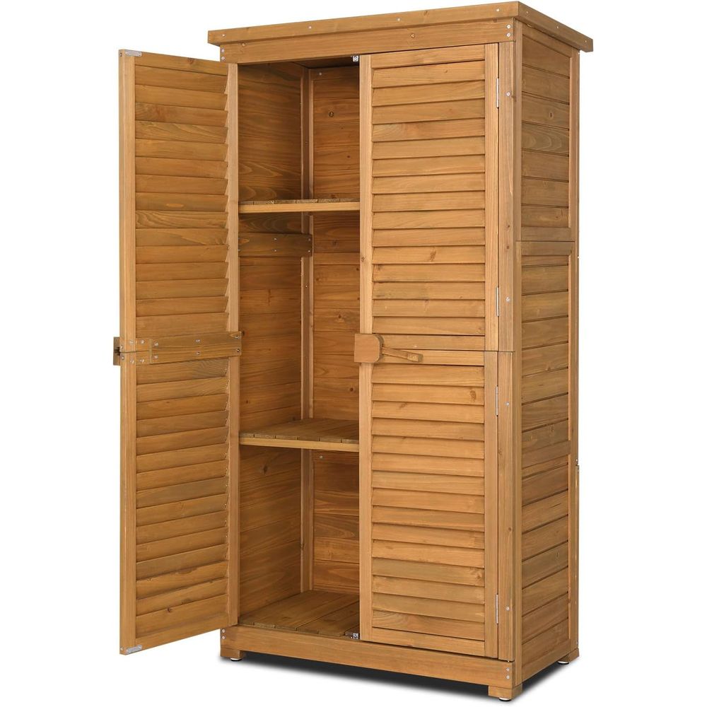 Gardening Tools Of - 63in Natural Wooden Outdoor Storage Cabinet