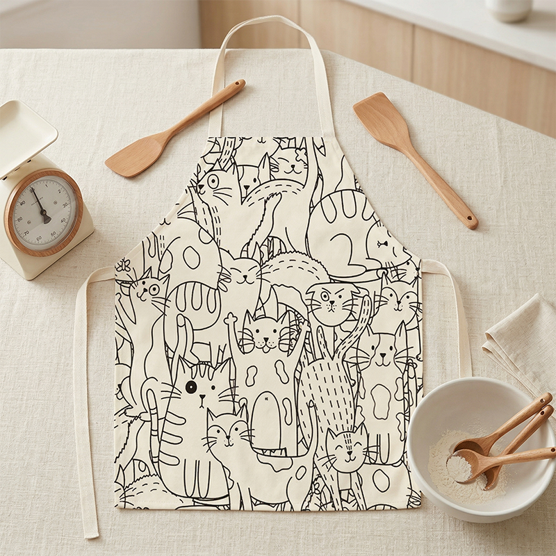 Gardening Tools Cartoon - Cute Cartoon Cat Print Kitchen Apron
