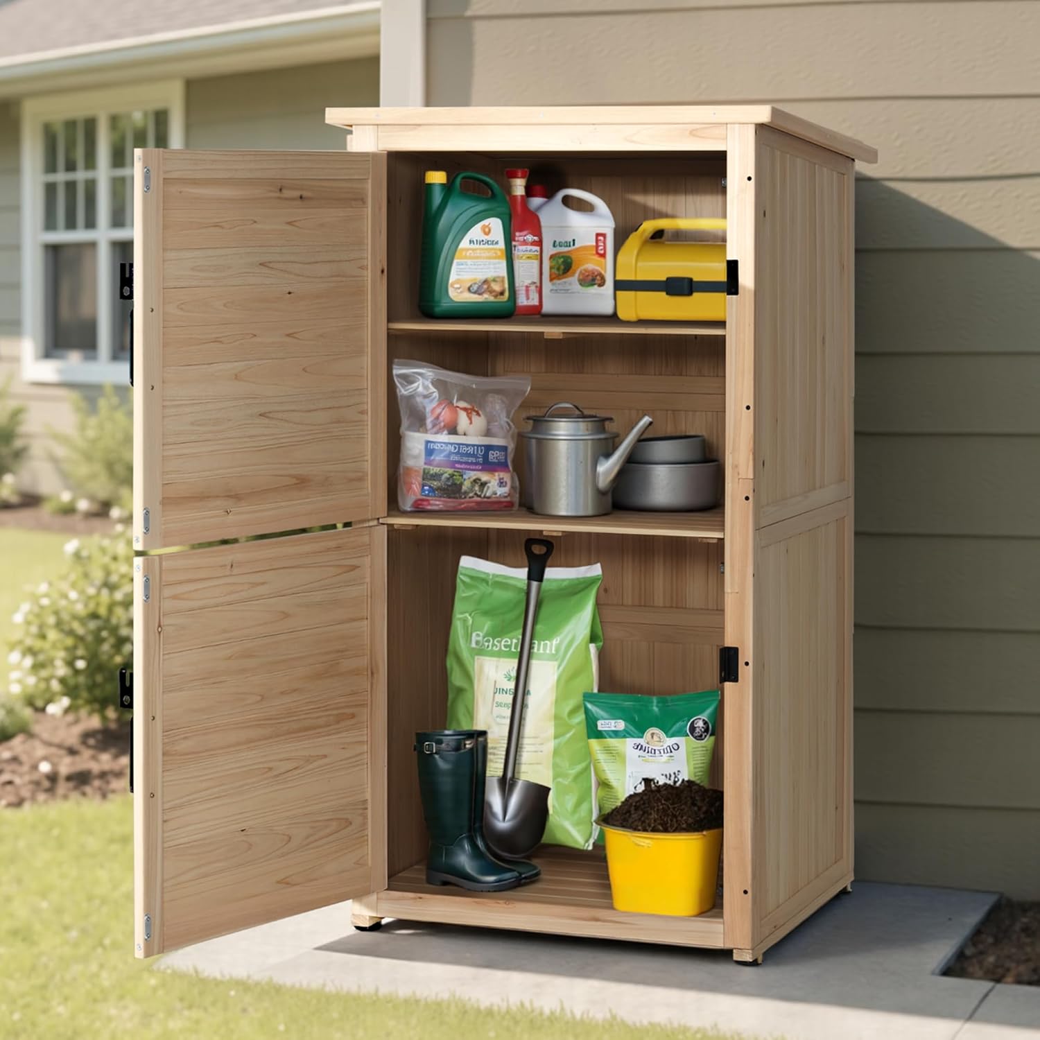 30in Deep Wood Outdoor Storage - Gardening Tools Of recensie en prijs